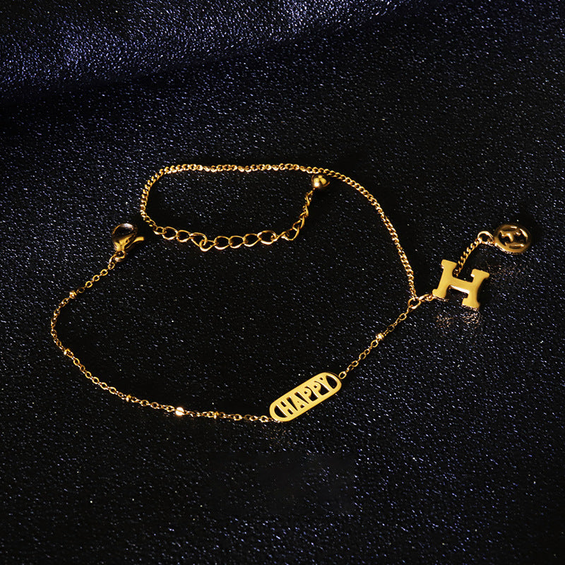 H Initial Titanium Steel Anklet — Women's Korean/Japanese Non-Fading Summer Chain