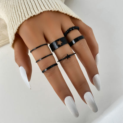 Black Knuckle Ring Set 5 Piece Set