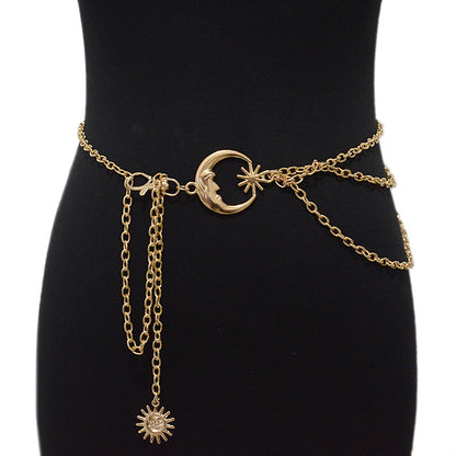 Sun Moon Buckle Decorative Metal Chain Waist Chain