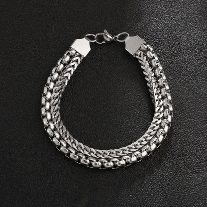 9Mm wide titanium steel men's double-layer bracelet