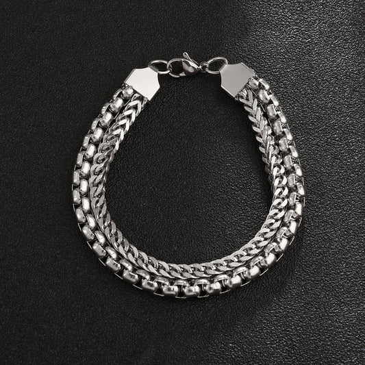 9Mm wide titanium steel men's double-layer bracelet