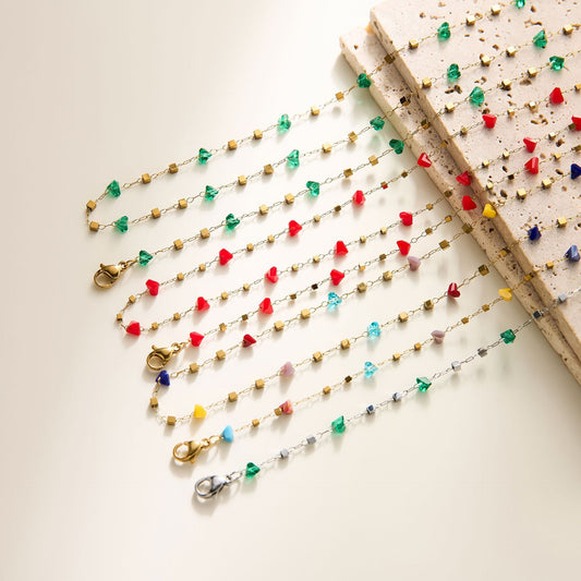 Women's Titanium Steel Natural Stone Necklace & Geometric Zircon Bracelet Set