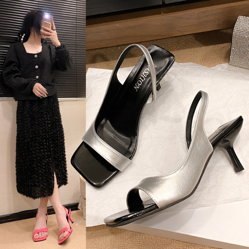 Pink square-toe sandals for women