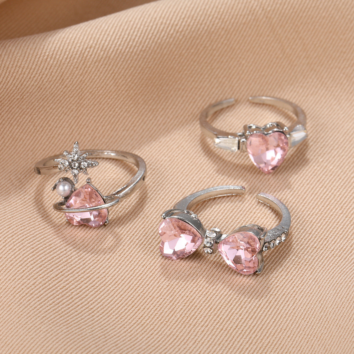 Bow Peach Heart Adjustable Ring