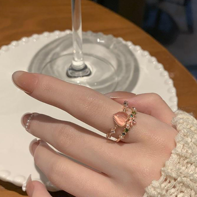 Pink Rhinestone Adjustable Index Ring