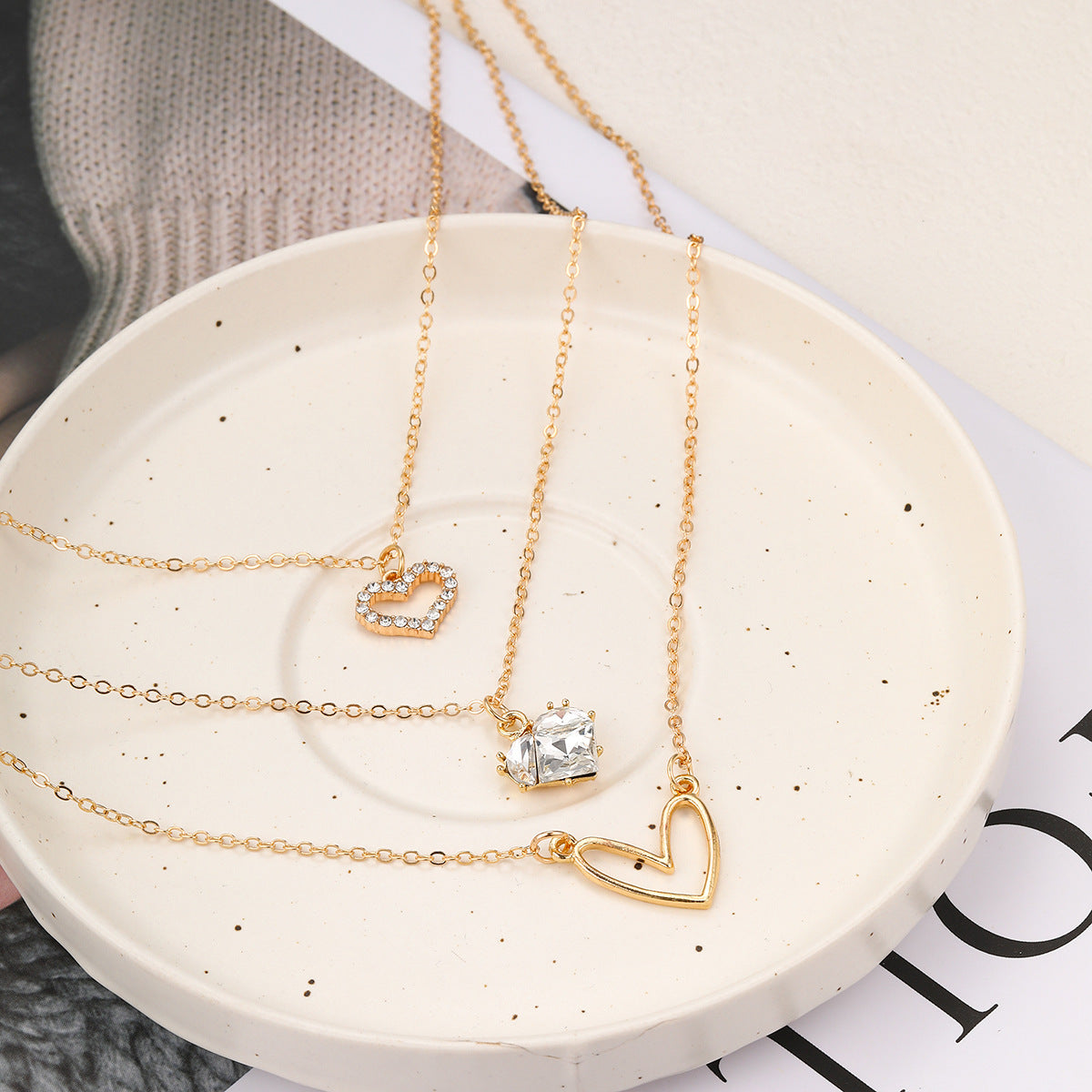 Multi-Layered Hollow Heart Snake Chain Necklace
