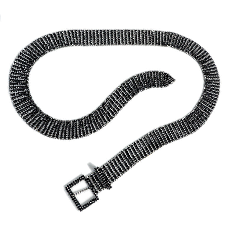 Eight rows of rhinestone metal belt