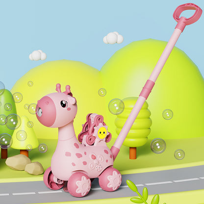 Children's Walker Bubble Push Cart with Music, Lights, Giraffe, Outdoor Interactive Toy