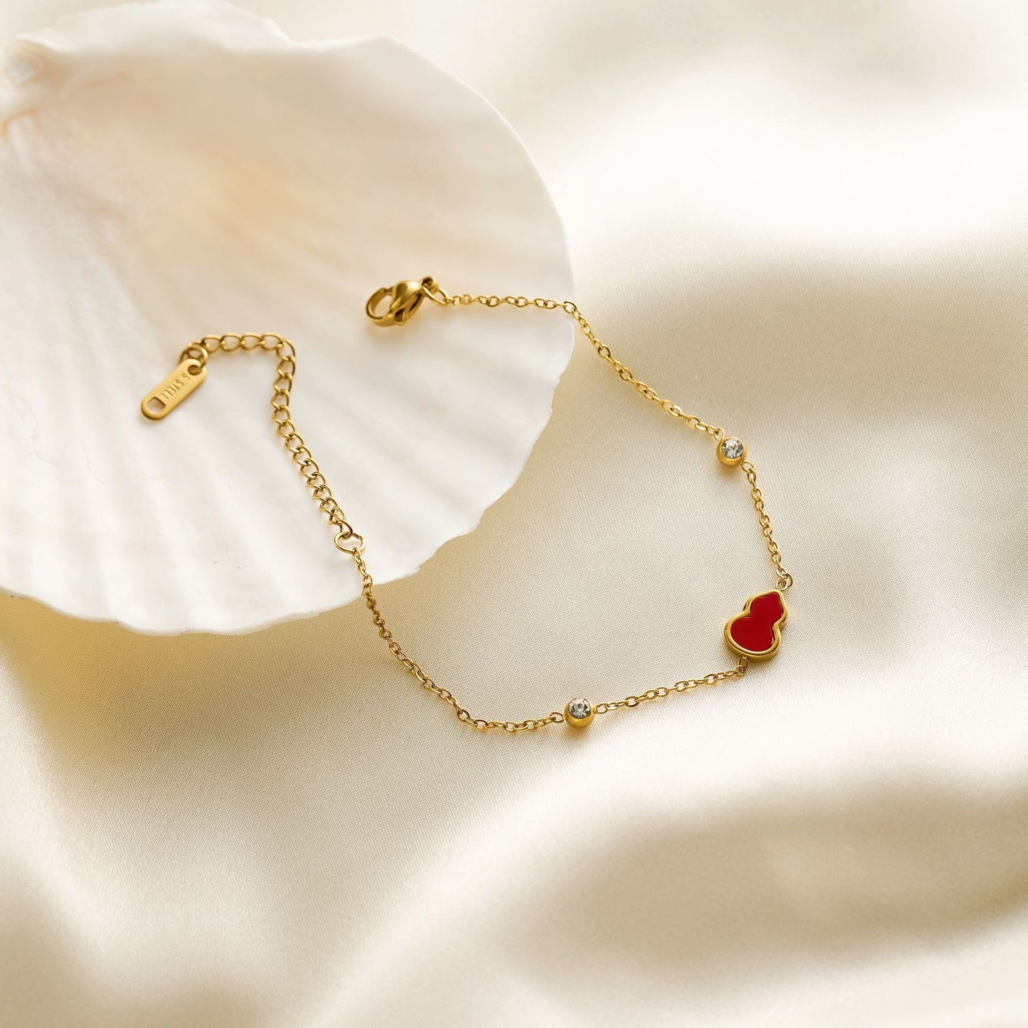 Women's 18K Gold-Plated Stainless Steel Red Gourd Bracelet with Zircon Accents