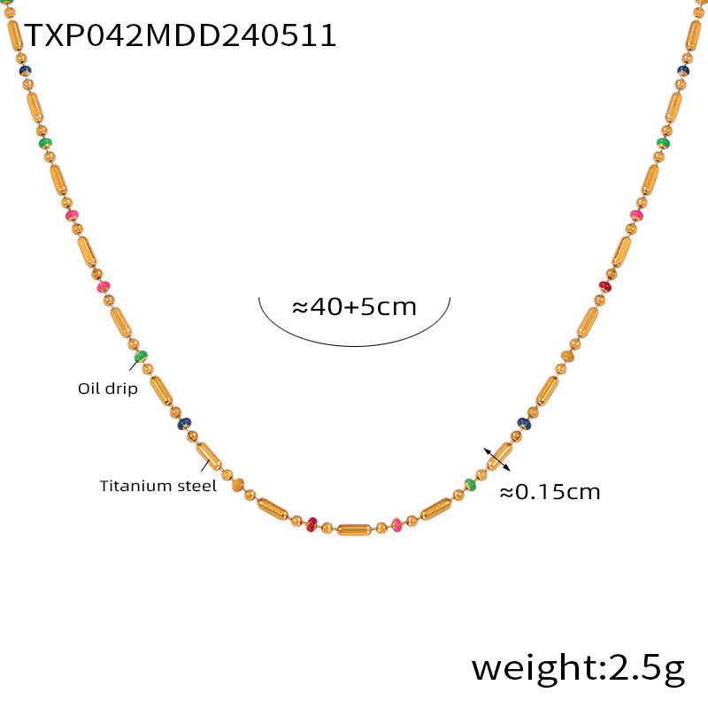 Korean Titanium Steel Rice-Bead Chain Bracelet with Drip-Oil Finish