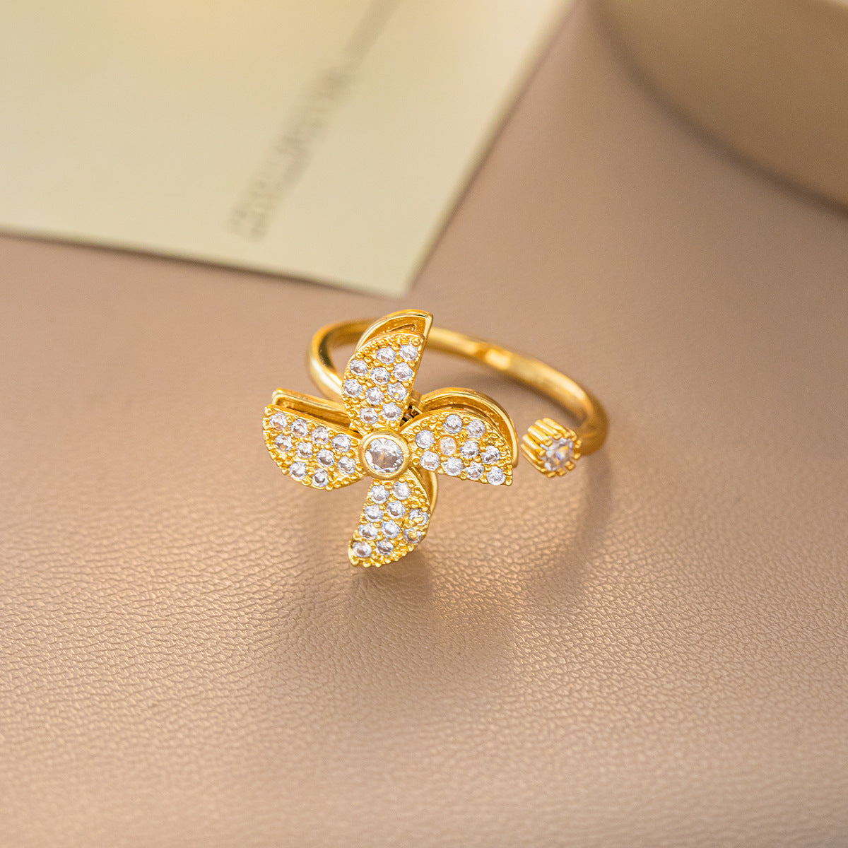 Adjustable Rotating Micro-Inlaid Windmill Ring — Cute Lucky Gift