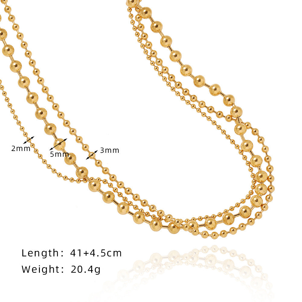 Multi-layer 2mm Bead Cuban Collarbone Necklace — 18K Gold-Plated Titanium Steel