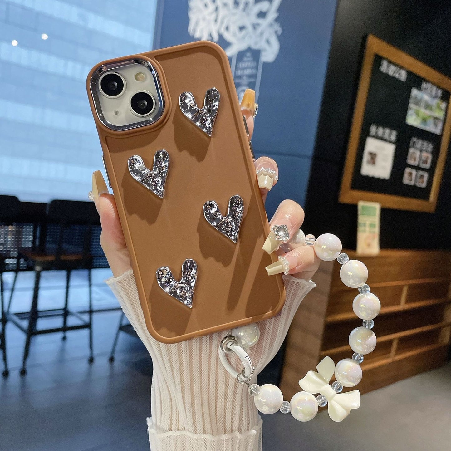 Apple 15PRO Metal Frame Silver Heart iPhone 7P/XS Full TPU Case