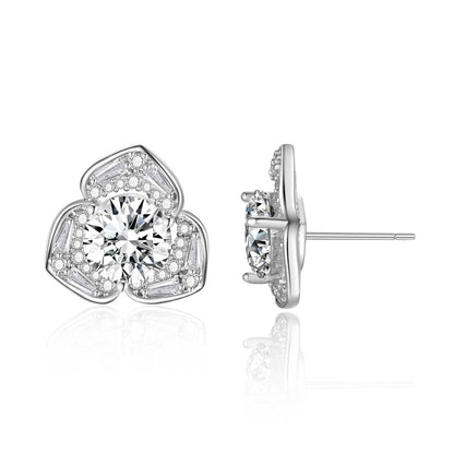 Copper inlaid 5A zircon camellia stud earrings