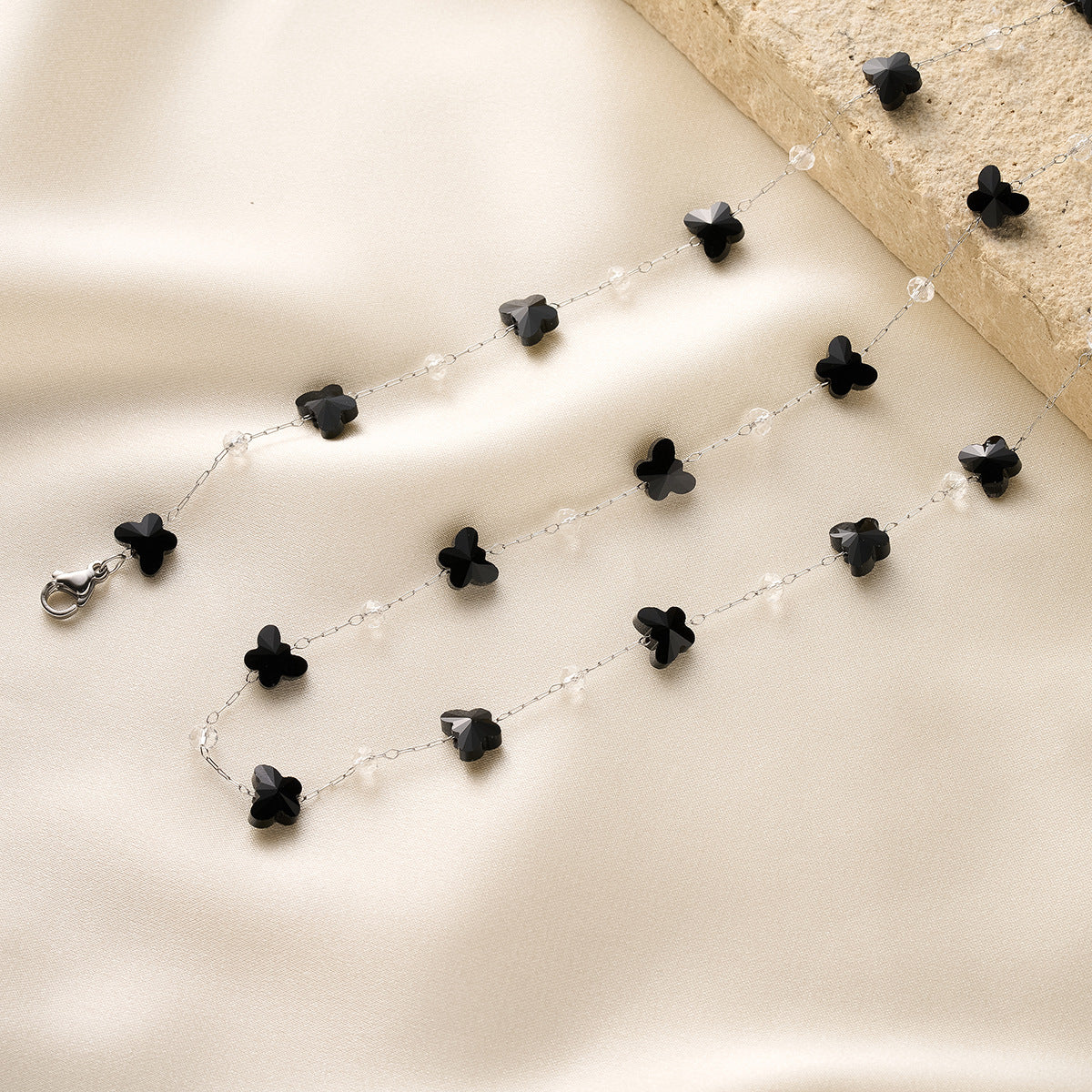 Stainless Steel Butterfly Obsidian Necklace