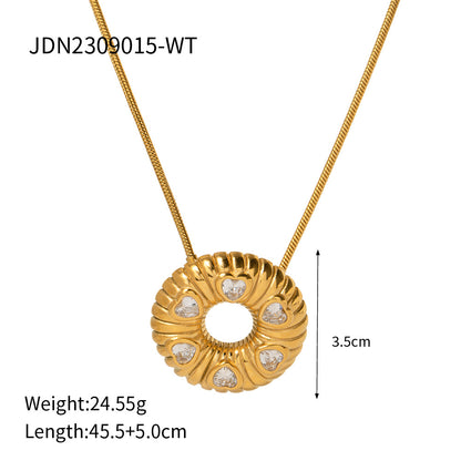 Black zircon breaded O-shaped pendant necklace