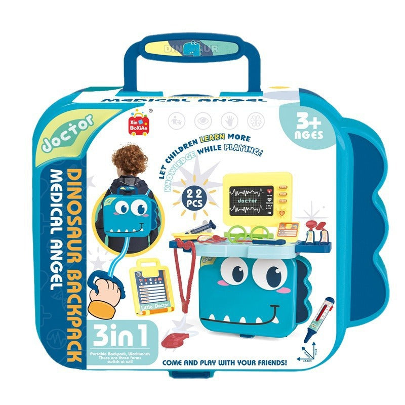 Mochila de dinosaurio con estación de herramientas médicas, estetoscopio de simulación, mochila de médico para niños y niñas, juegos de rol 