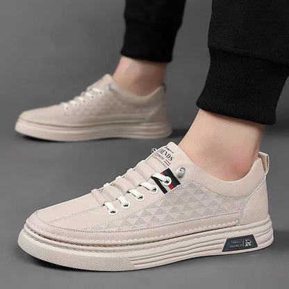 Breathable Thin Soft Leather White Sneakers