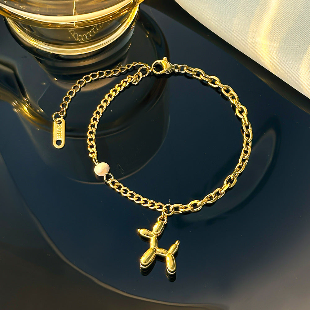 Titanium Steel Balloon Dog Charm Bracelet