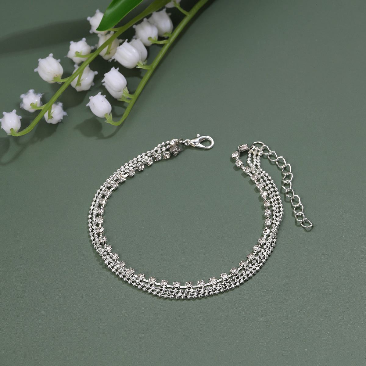 Multi-layer Metal & Diamond Anklet