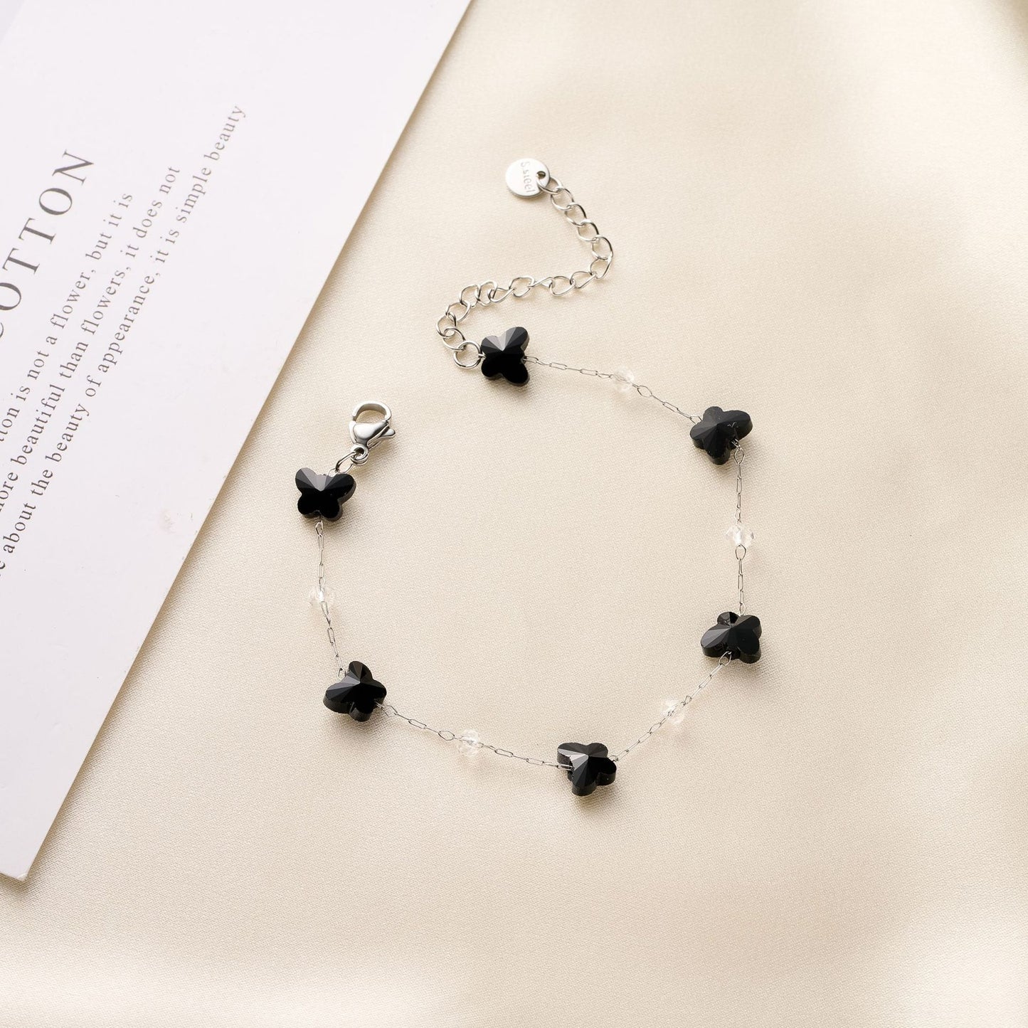 Stainless Steel Butterfly Obsidian Necklace