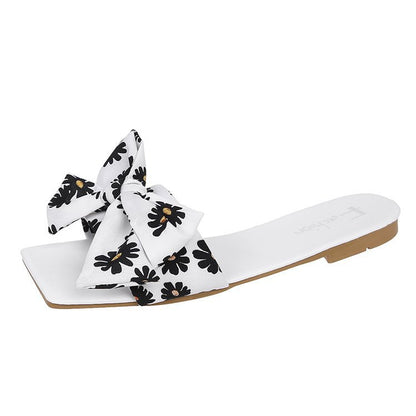Shoe bow cute outer one-word slippers