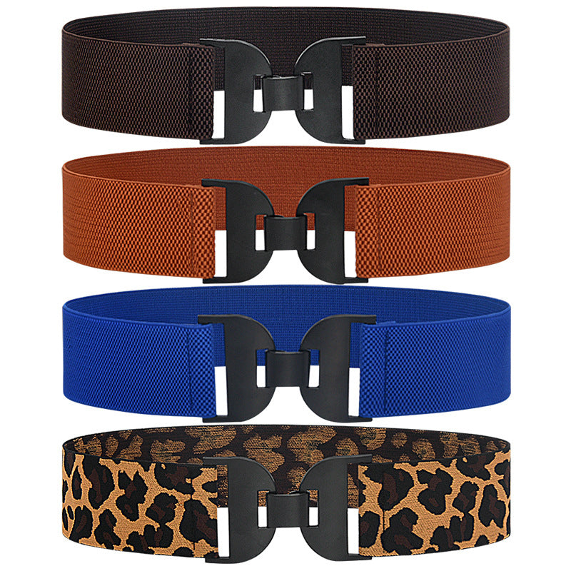 Elastic elastic pair buckle wide belt