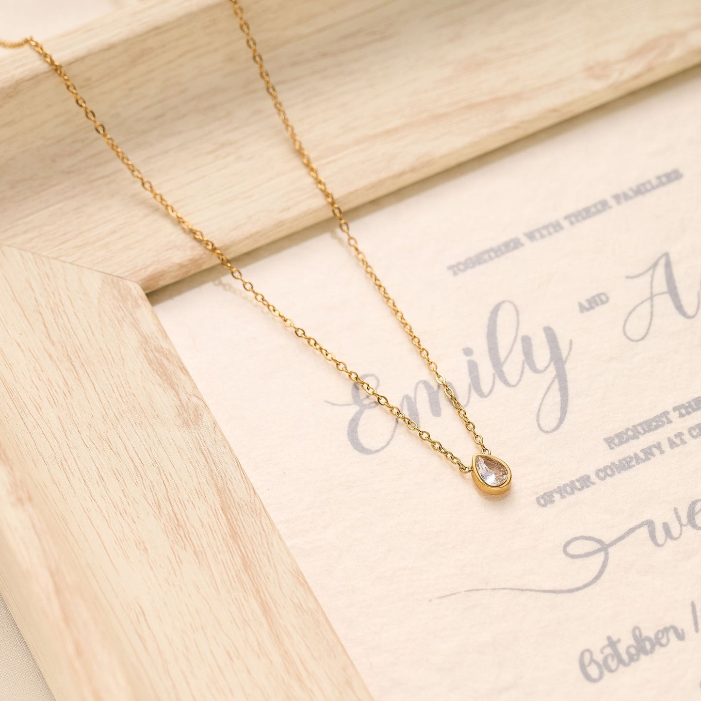 18K Gold Titanium Steel Diamond Drop Necklace