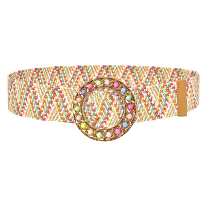 Colorful PP grass woven women's belt