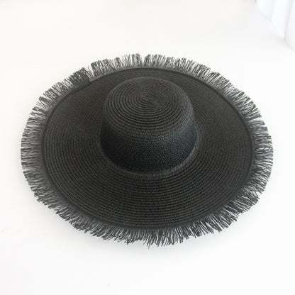 Fringe Hat Wide Brim Export Sun Outdoor Beach Vacation Handwoven