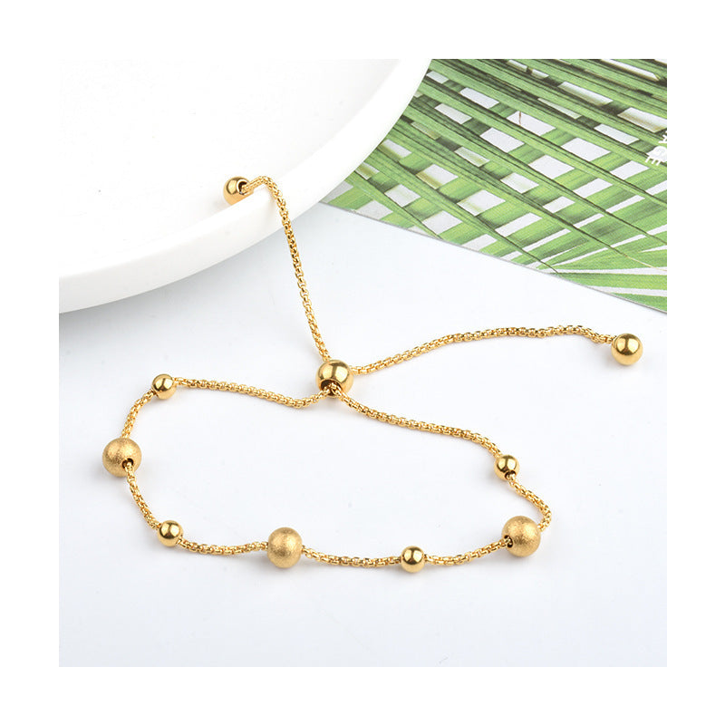 18K Gold-Plated Titanium Steel Small Bean Bead Bracelet — DIY Gift for Her