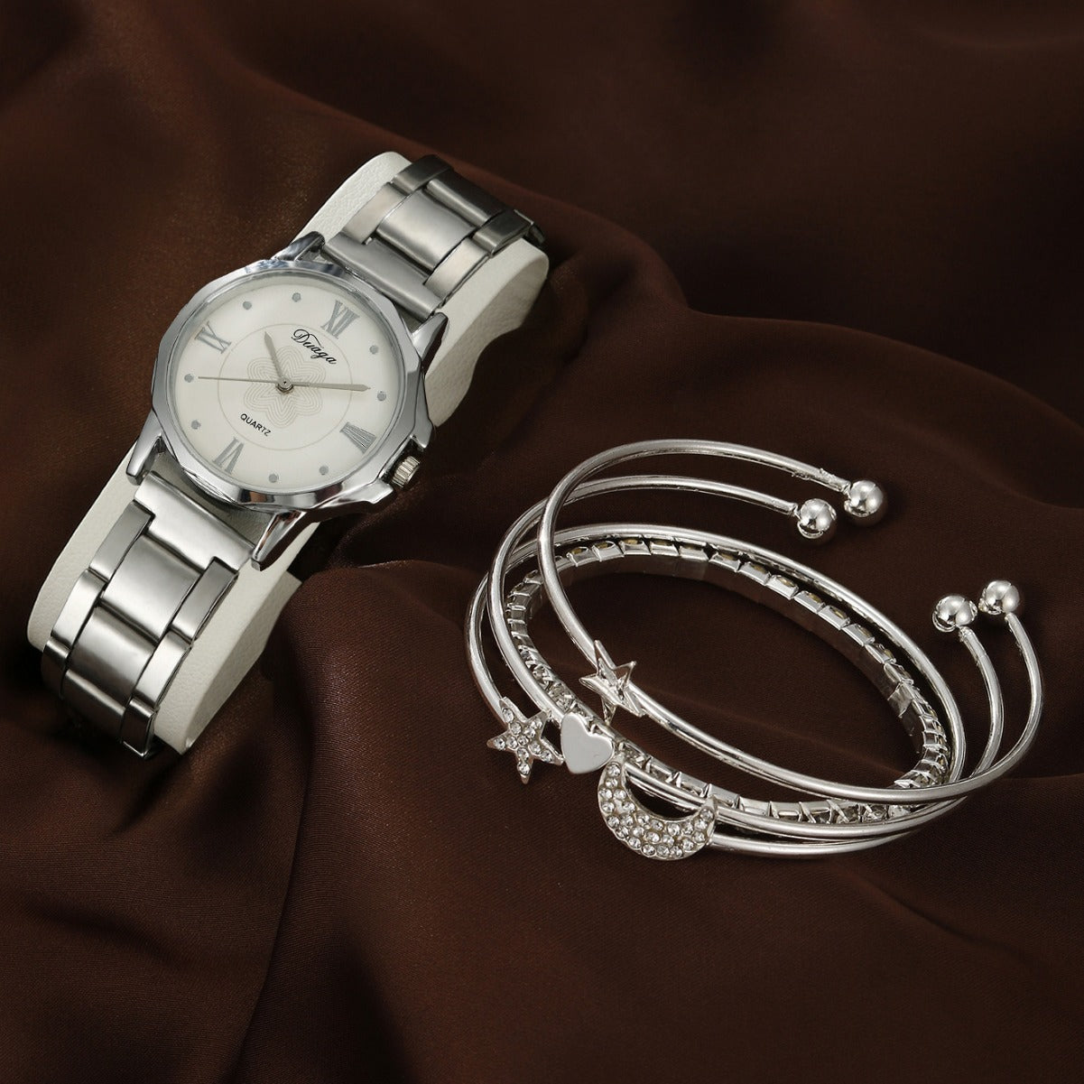 Steel belt quartz watch jewelry set