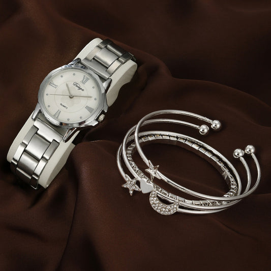 Steel belt quartz watch jewelry set