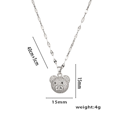 Lindo colar com pingente de urso e corrente de aço inoxidável 