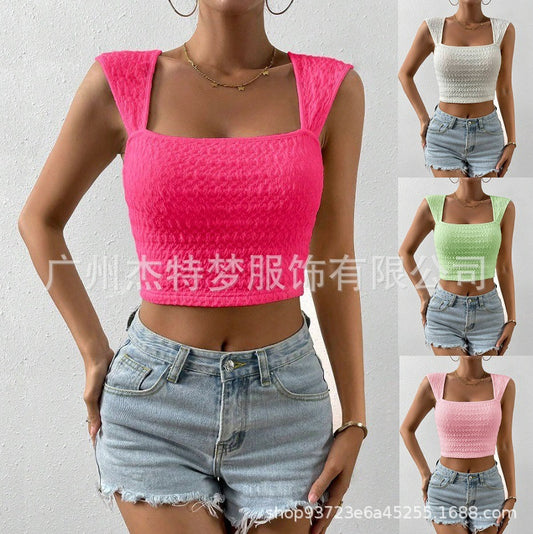 Crop button short vest top