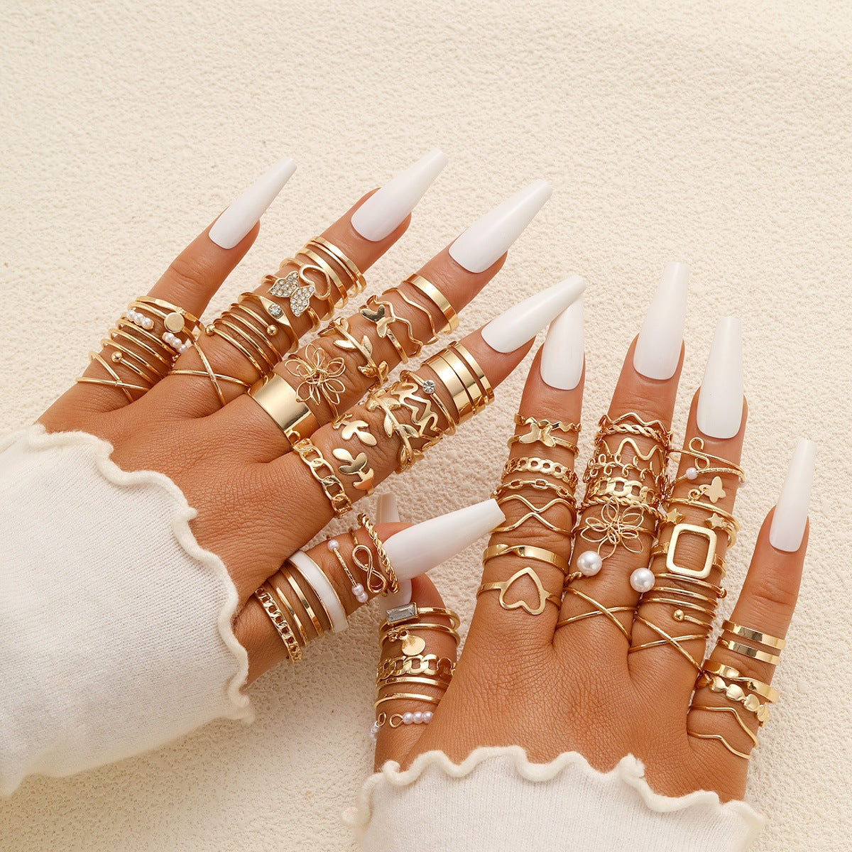 Flower & Butterfly Spiral Ring Set (66-Piece)