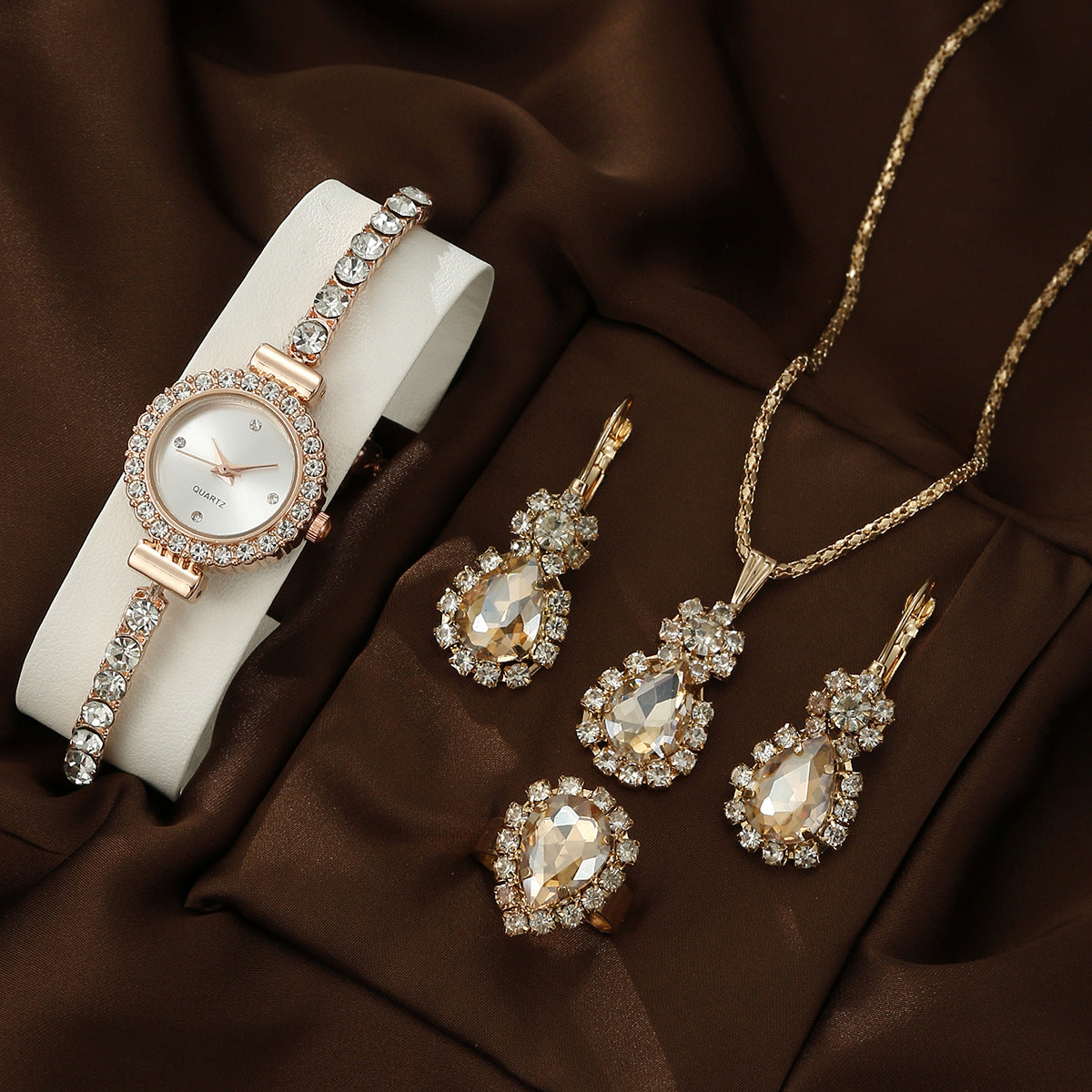 Bracelet Watch Peacock Water Drop Women's Jewelry Set