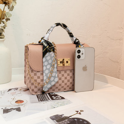 Printed small square bag chain messenger bag