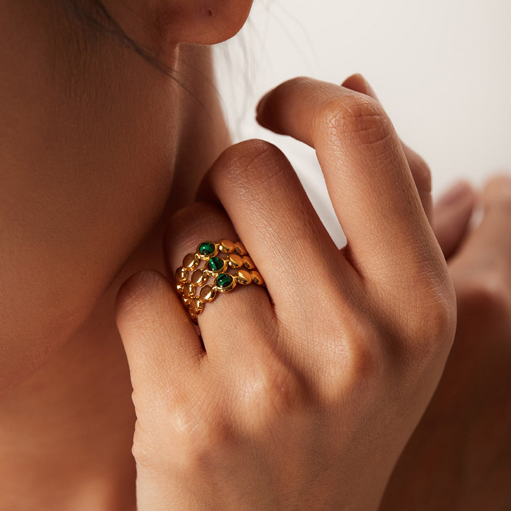 18K Gold Ring with Green Malachite