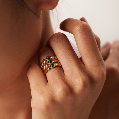 18K Gold Ring with Green Malachite