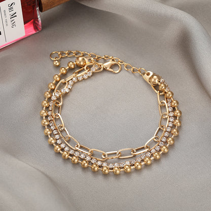 Tobillera multicapa personalizada con diamantes de imitación para mujer 