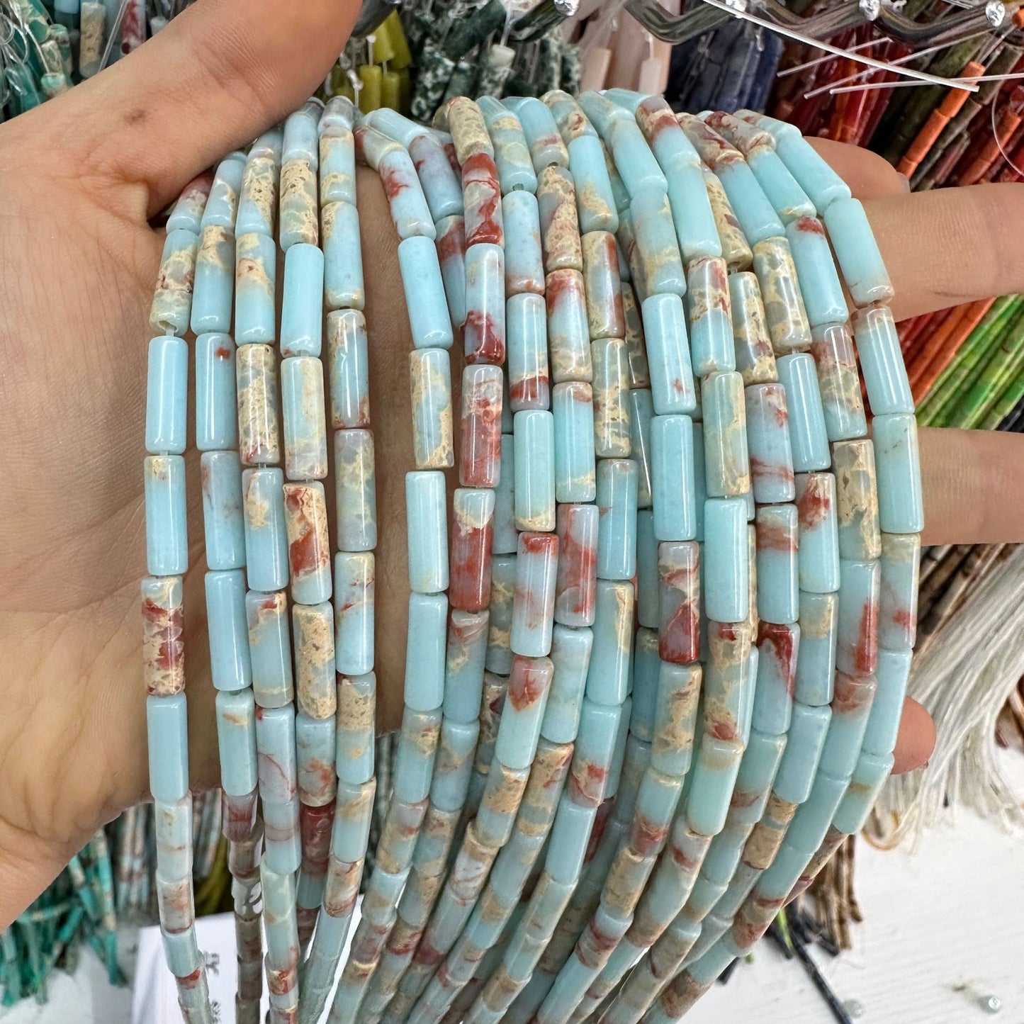 4*13MM natural stone crystal cylindrical spacer beads