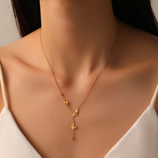 Titanium steel butterfly fringed necklace for girls
