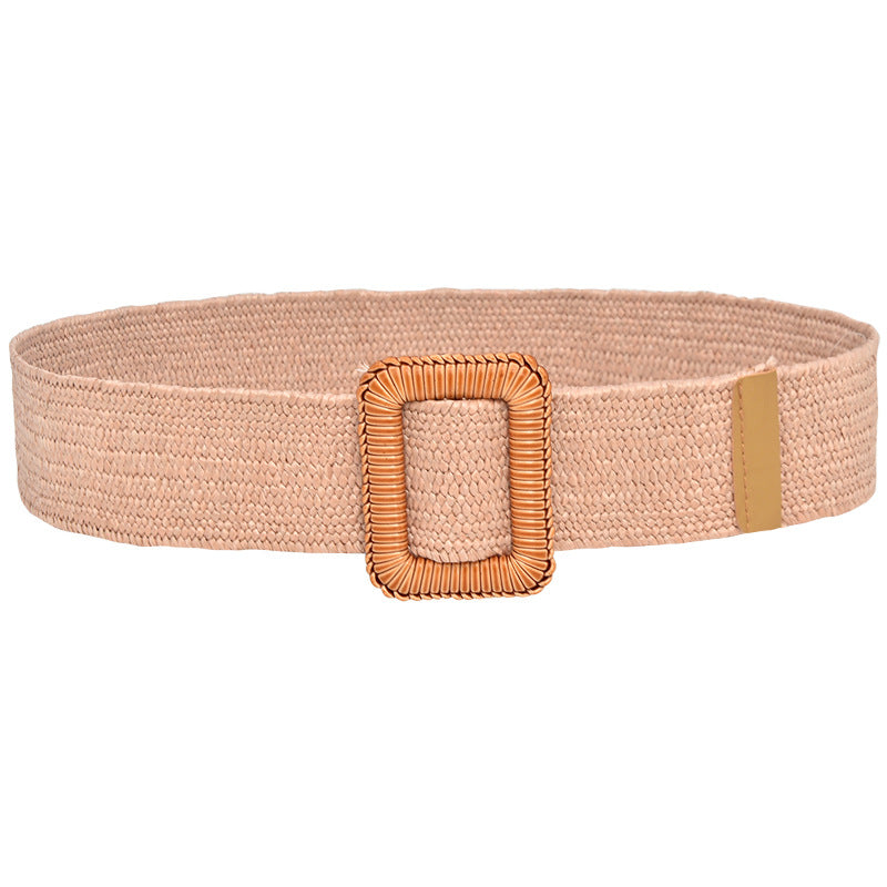 Simple woven wooden round buckle belt