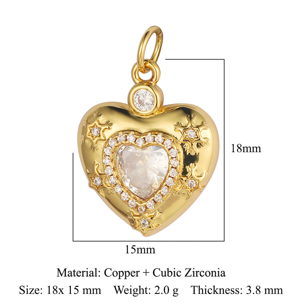 Colgante de cobre y circonita con forma de llave y corazón de melocotón 