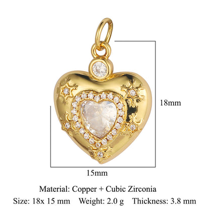 Colgante de cobre y circonita con forma de llave y corazón de melocotón 
