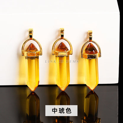 Colorful glass hexagonal column pendant