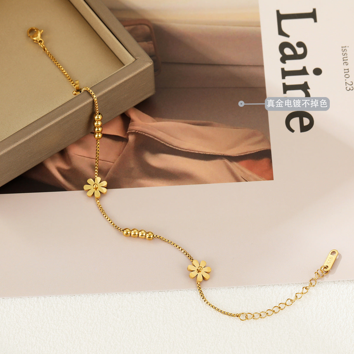 Sweet Daisy Titanium Steel Bead Bracelet — DIY Charm for Girls