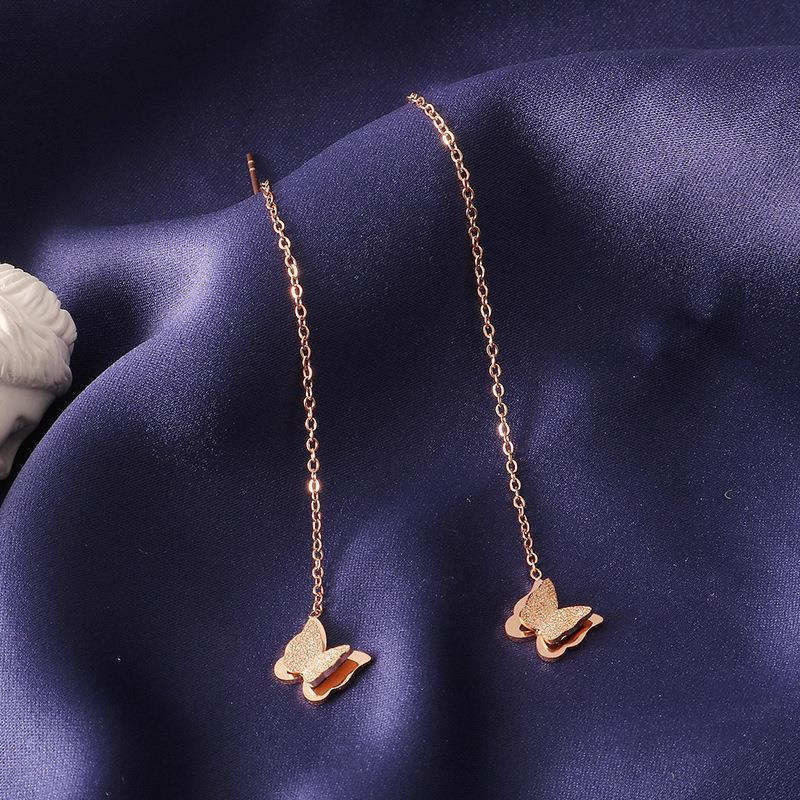 Titanium Steel Butterfly Tassel Earrings