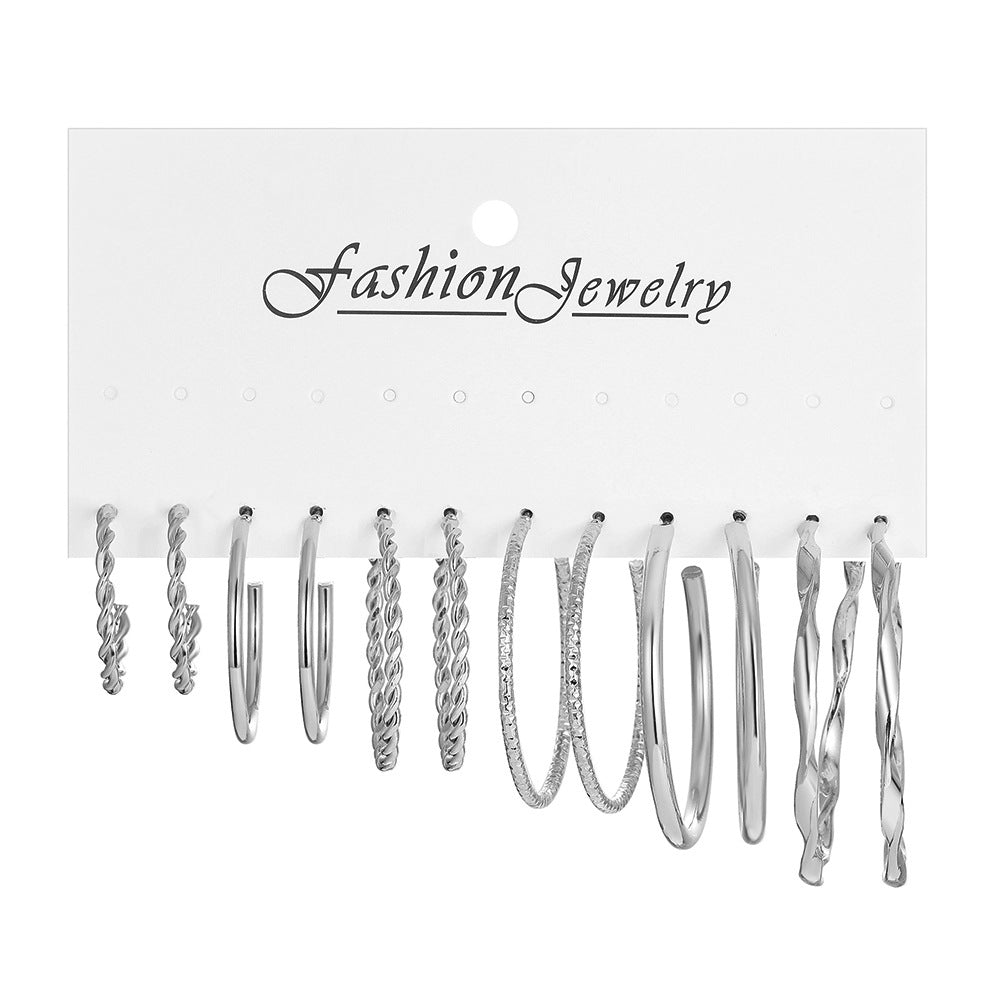 Retro Geometric Pearl 6-Piece Earring Set